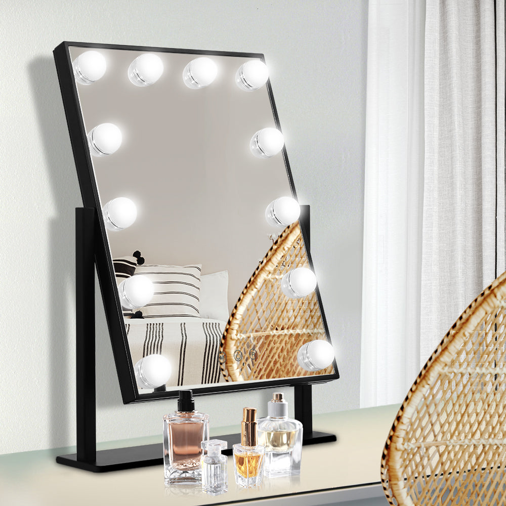 Marlook Makeup Mirror 30x48cm Hollywood Vanity with LED Light Rotation Tabletop