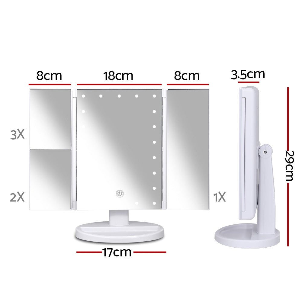 Marlook Tri-fold Makeup Mirror 1X2X3X Magnifying with LED Light Travel Portable