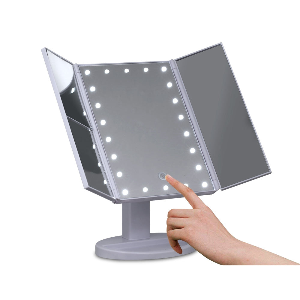 Marlook Tri-fold Makeup Mirror 1X2X3X Magnifying with LED Light Travel Portable