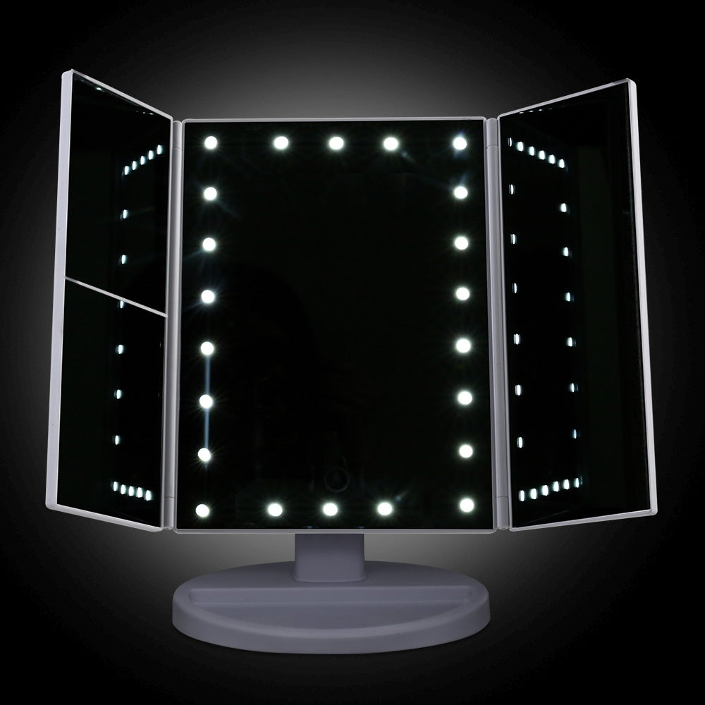 Marlook Tri-fold Makeup Mirror 1X2X3X Magnifying with LED Light Travel Portable