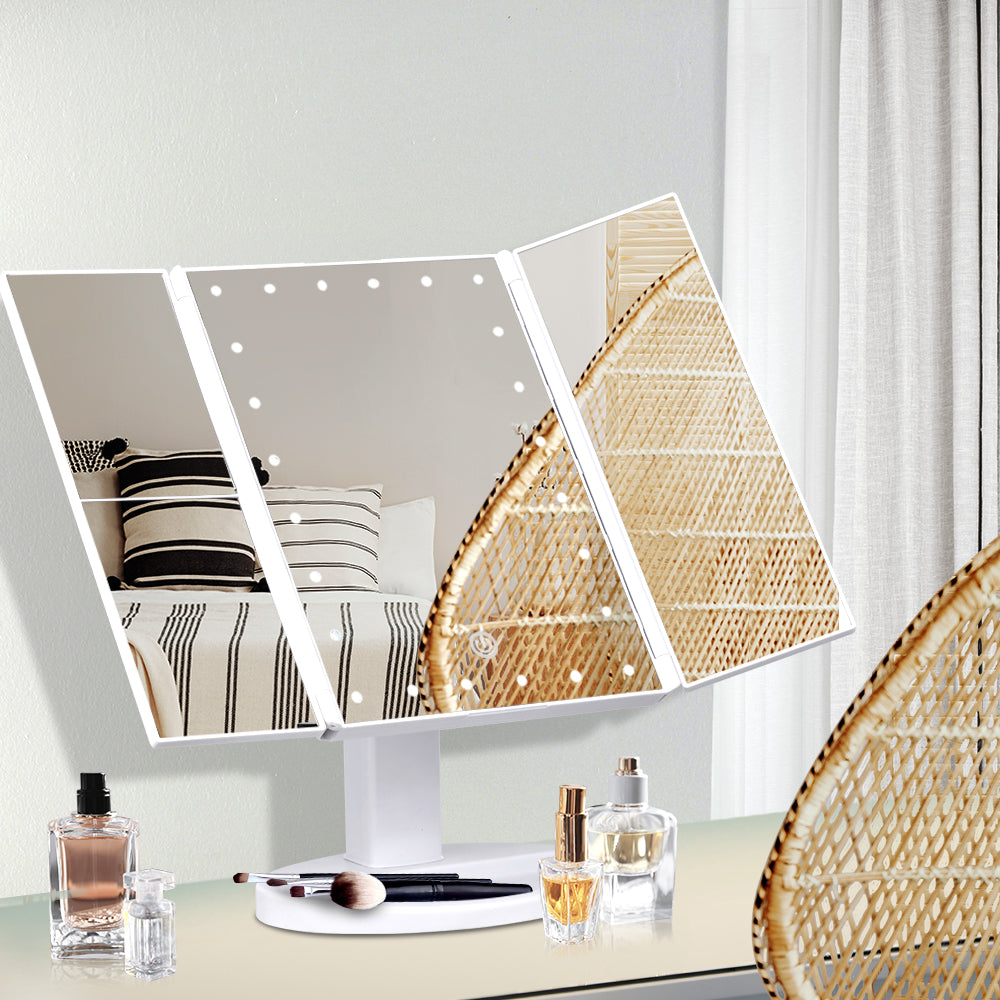 Marlook Tri-fold Makeup Mirror 1X2X3X Magnifying with LED Light Travel Portable