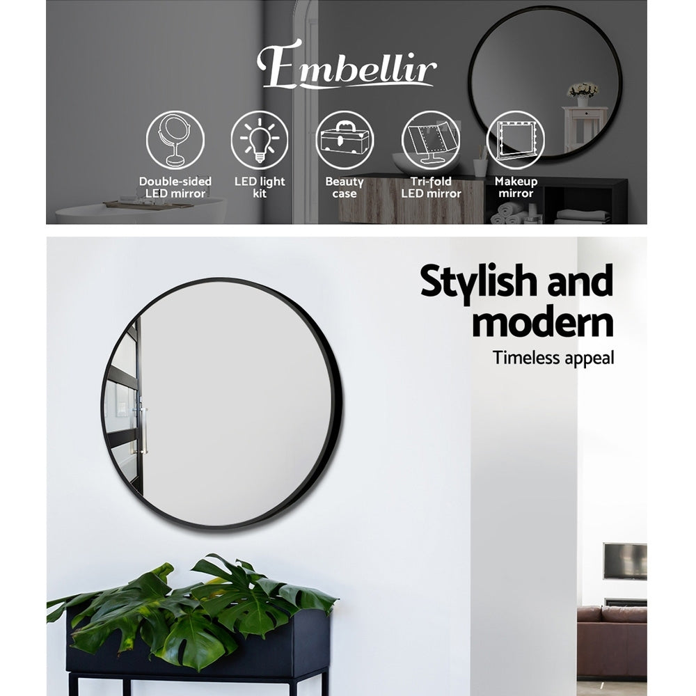Marlook Wall Mirror Makeup 50cm Home Decor Framed Mirrors Bathroom Round Black