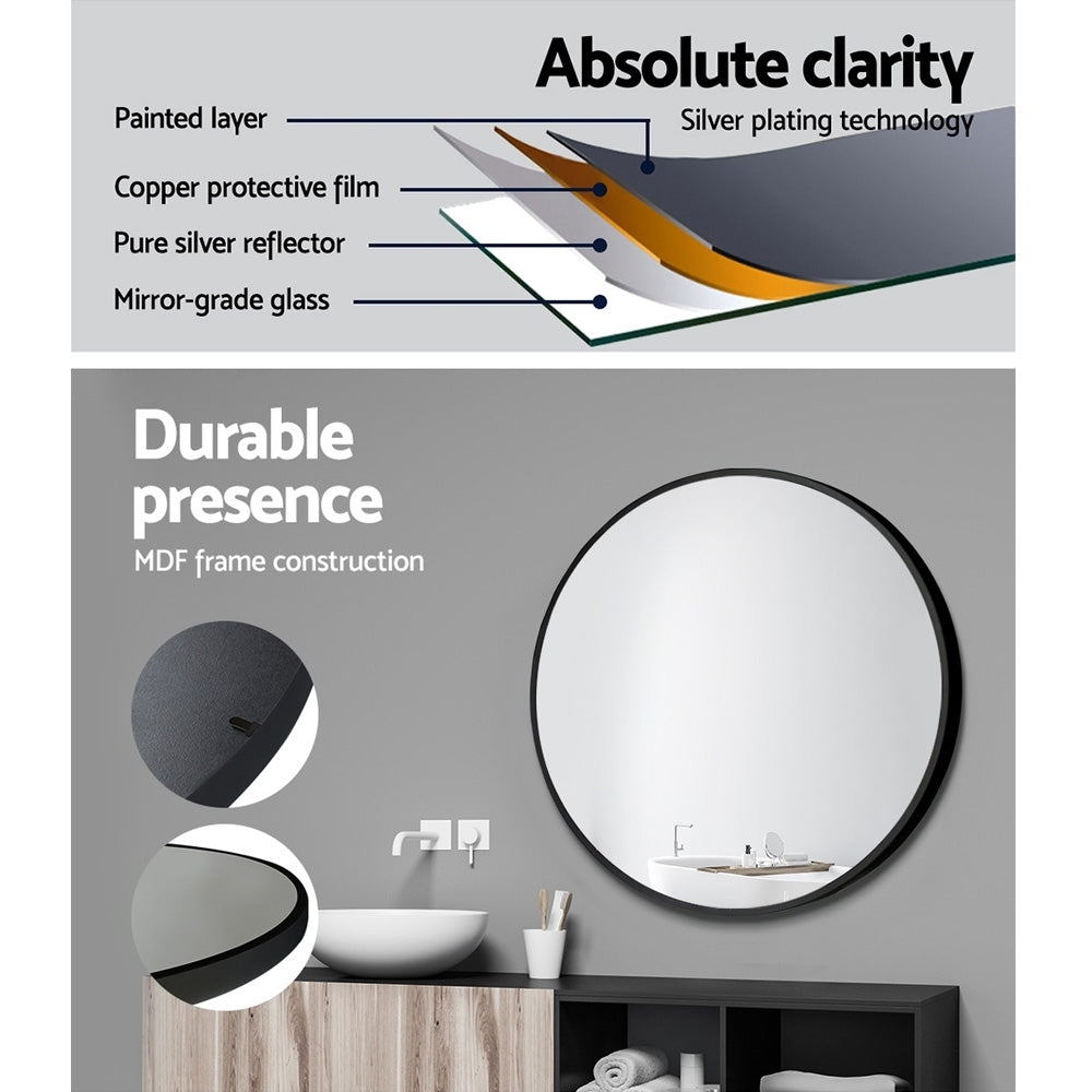 Marlook Wall Mirror Makeup 50cm Home Decor Framed Mirrors Bathroom Round Black