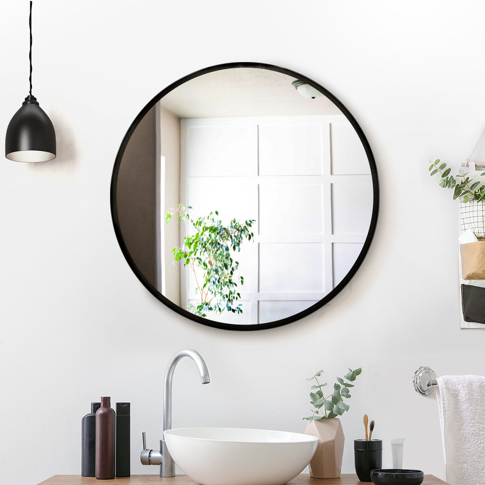 Marlook Wall Mirror Makeup 50cm Home Decor Framed Mirrors Bathroom Round Black