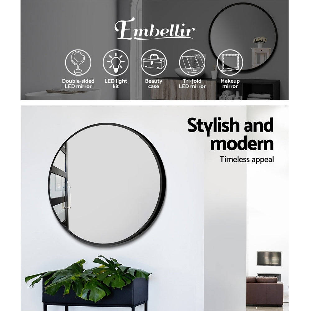 Marlook Wall Mirror Makeup 70cm Home Decor Framed Mirrors Bathroom Round Black
