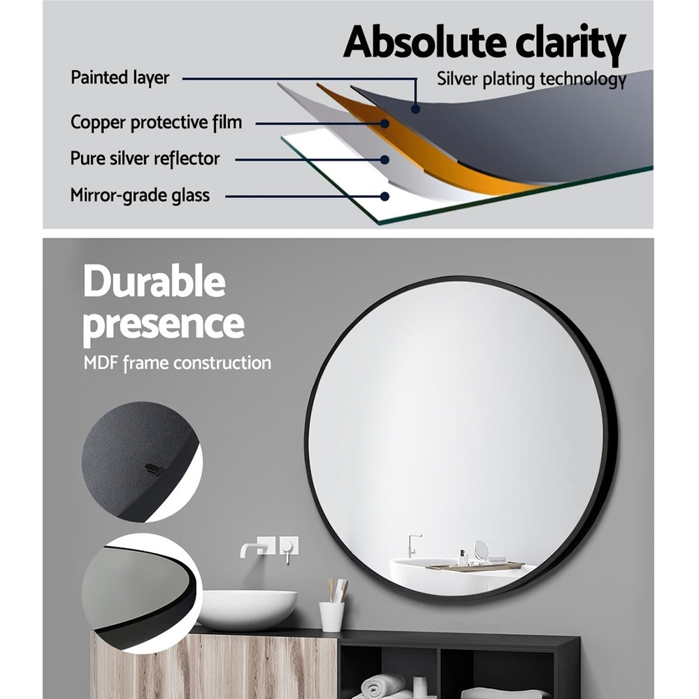 Marlook Wall Mirror Makeup 70cm Home Decor Framed Mirrors Bathroom Round Black