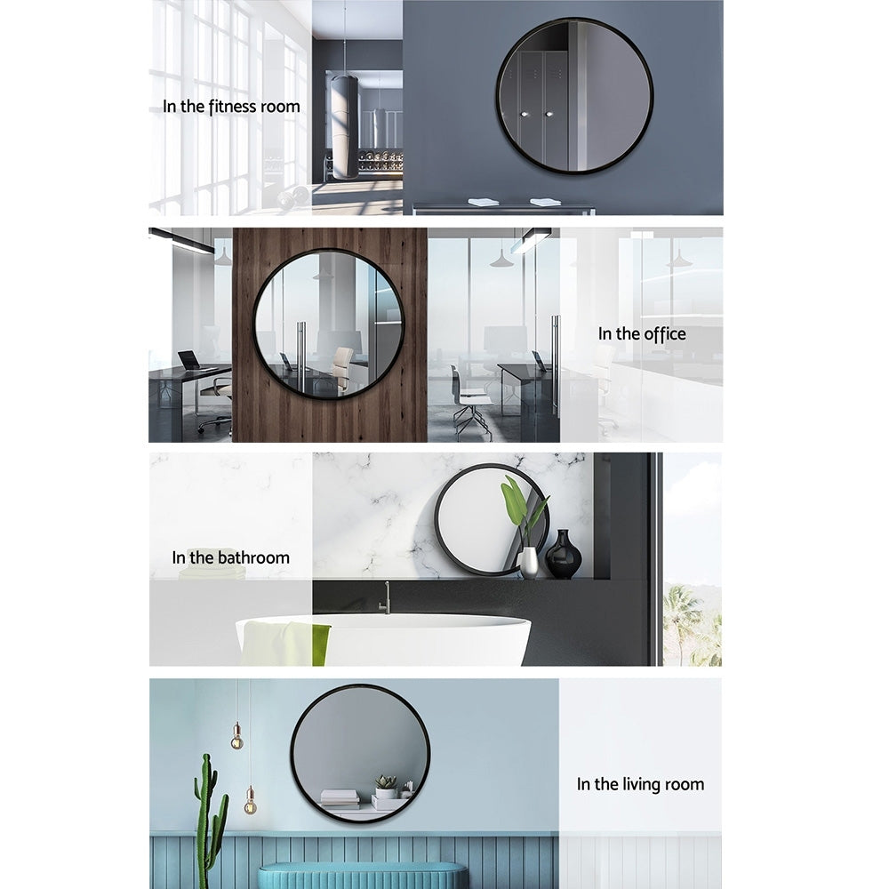 Marlook Wall Mirror Makeup 70cm Home Decor Framed Mirrors Bathroom Round Black