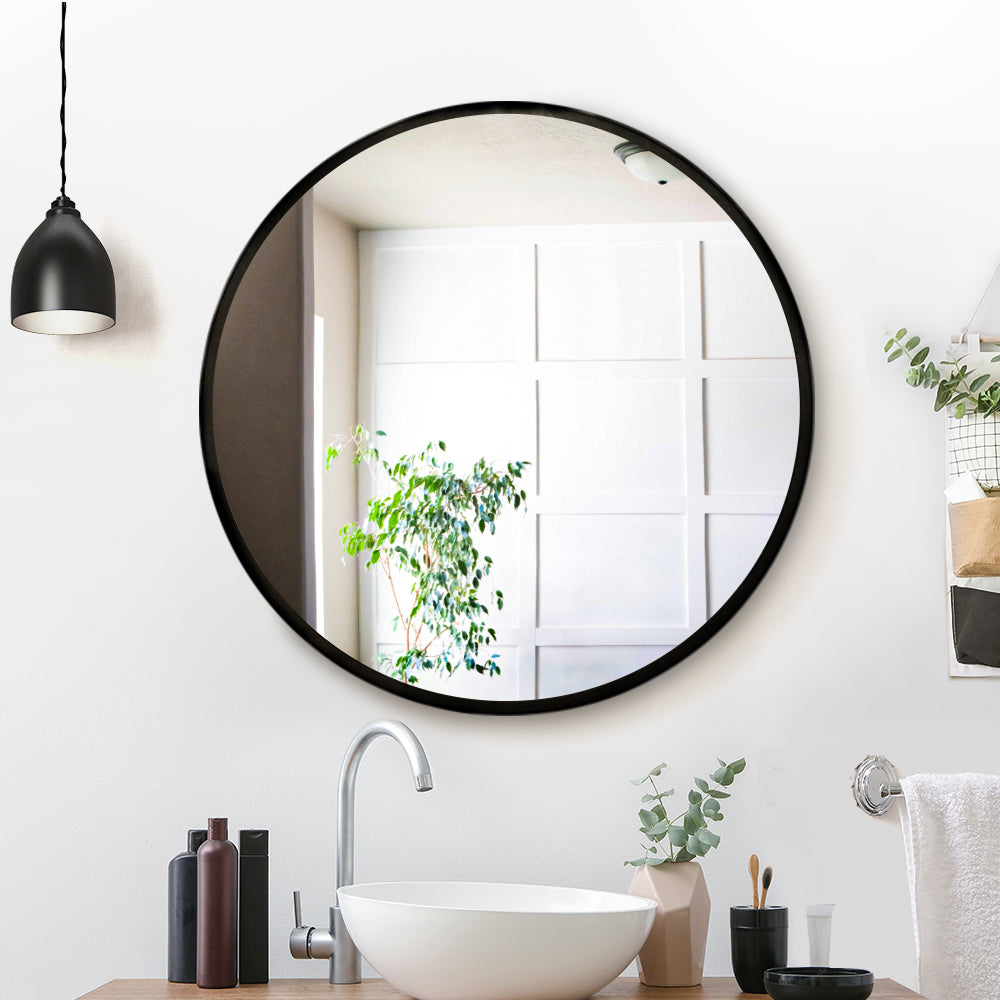 Marlook Wall Mirror Makeup 70cm Home Decor Framed Mirrors Bathroom Round Black