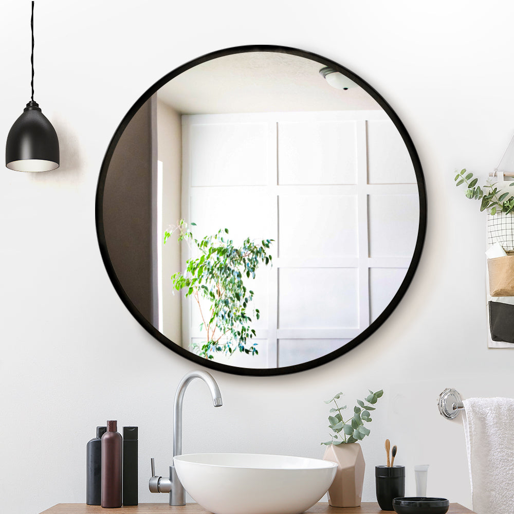 Marlook Wall Mirror Makeup 80cm Home Decor Framed Mirrors Bathroom Round Black