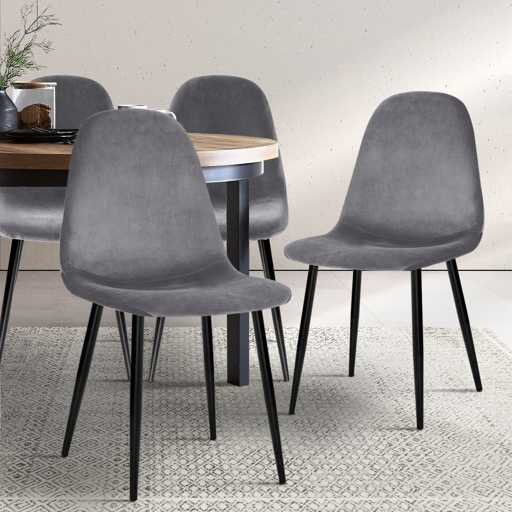 Marlook Dining Chairs Set of 4 Velvet Curved Slope Grey