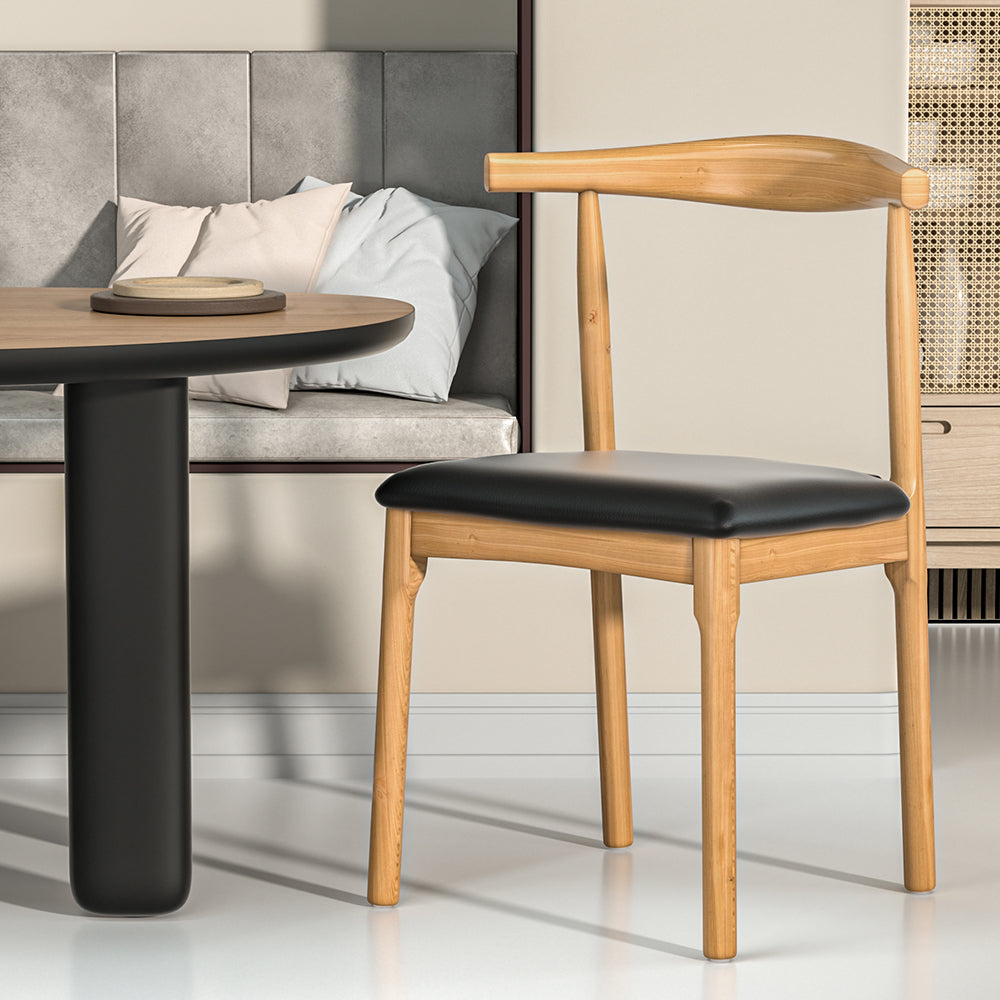 Marlook Dining Chair Rubber Wood Leather Seat Black