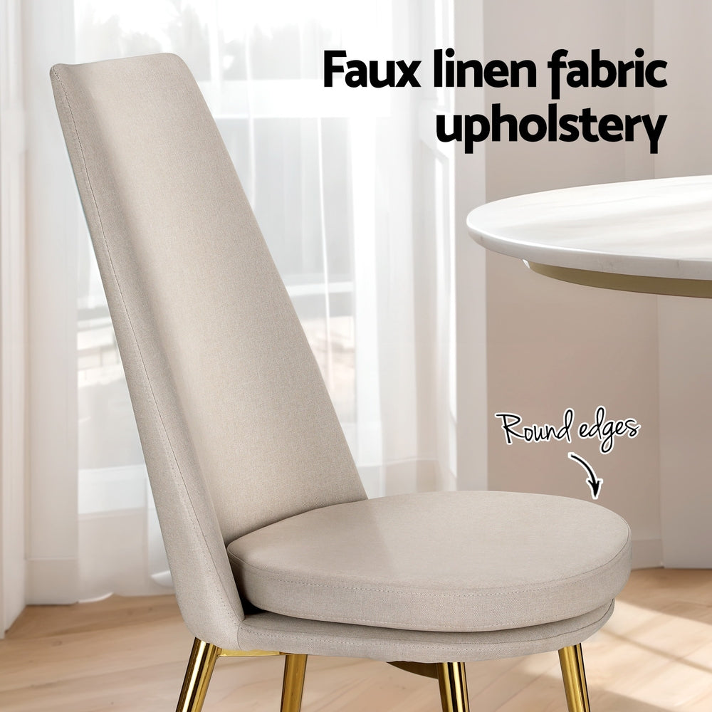 Marlook Dining Chairs Set of 2 Linen Fabric High Back Beige