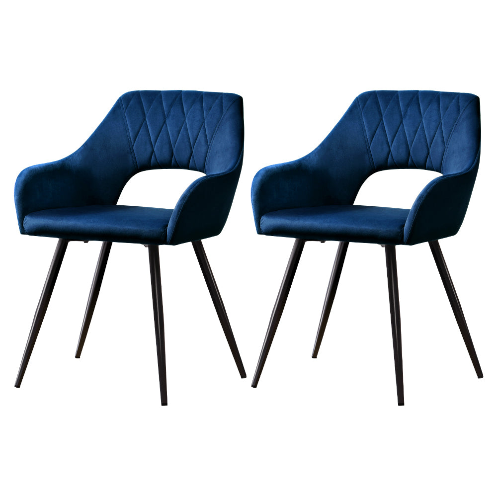 Marlook Dining Chairs Set of 2 Velvet Hollow Armchair Blue