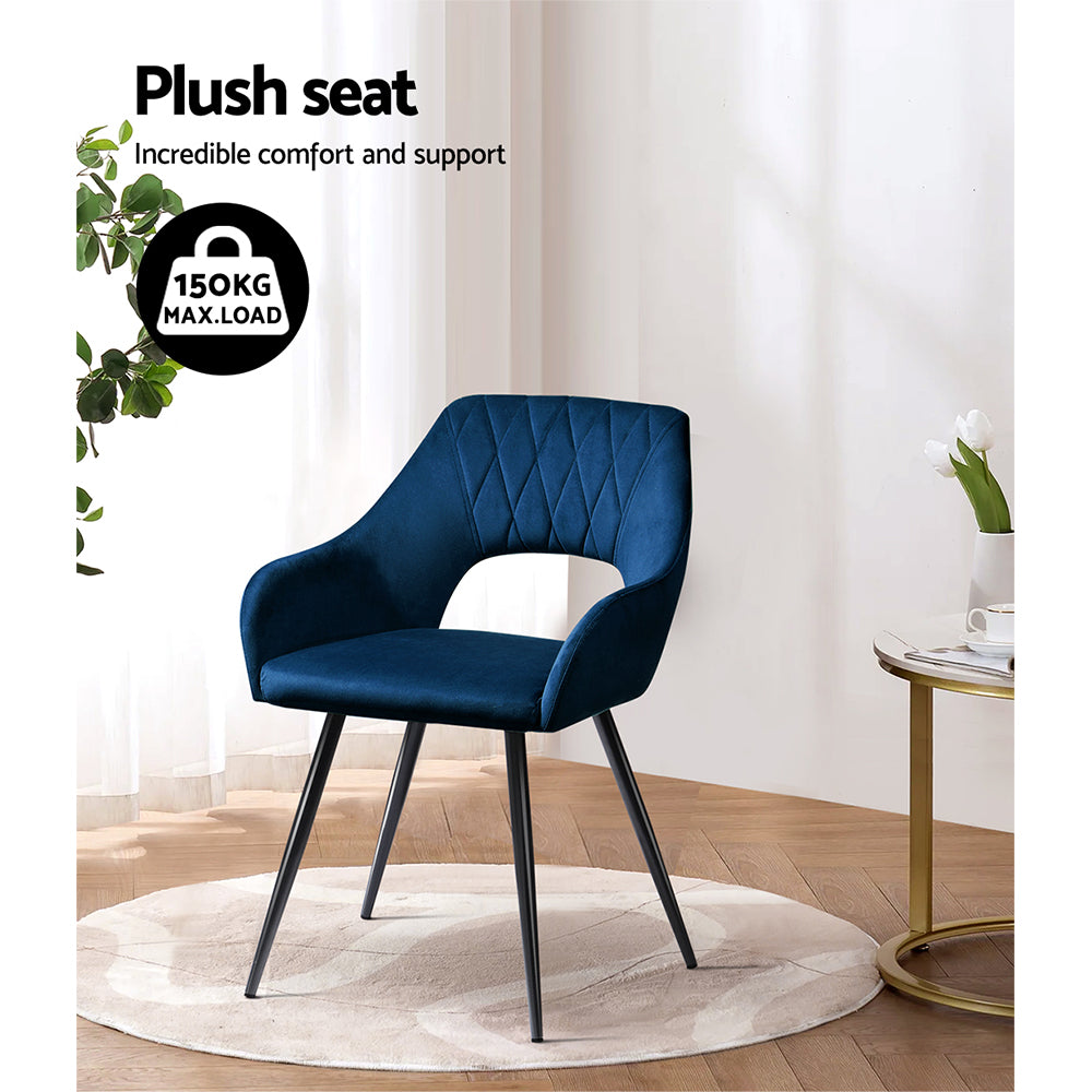 Marlook Dining Chairs Set of 2 Velvet Hollow Armchair Blue
