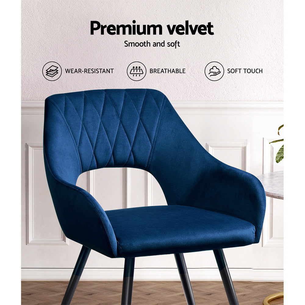 Marlook Dining Chairs Set of 2 Velvet Hollow Armchair Blue