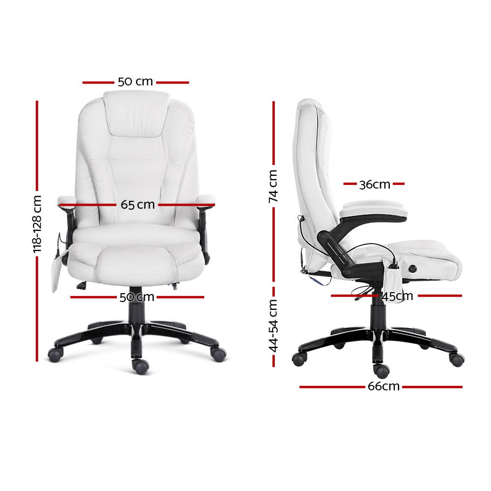 Marlook 8 Point Massage Office Chair Heated Seat Recliner PU White