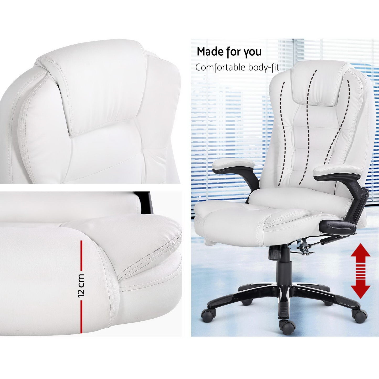 Marlook 8 Point Massage Office Chair Heated Seat Recliner PU White