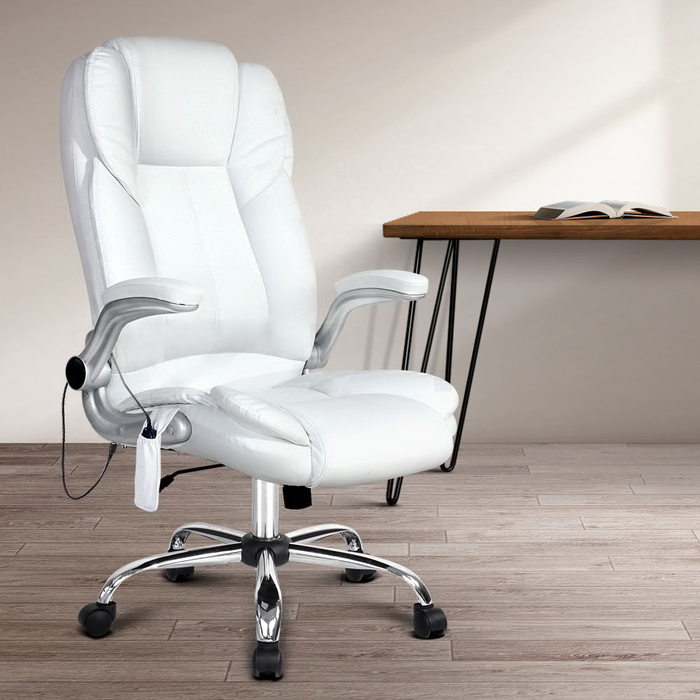 Marlook 8 Point Massage Office Chair PU Leather White