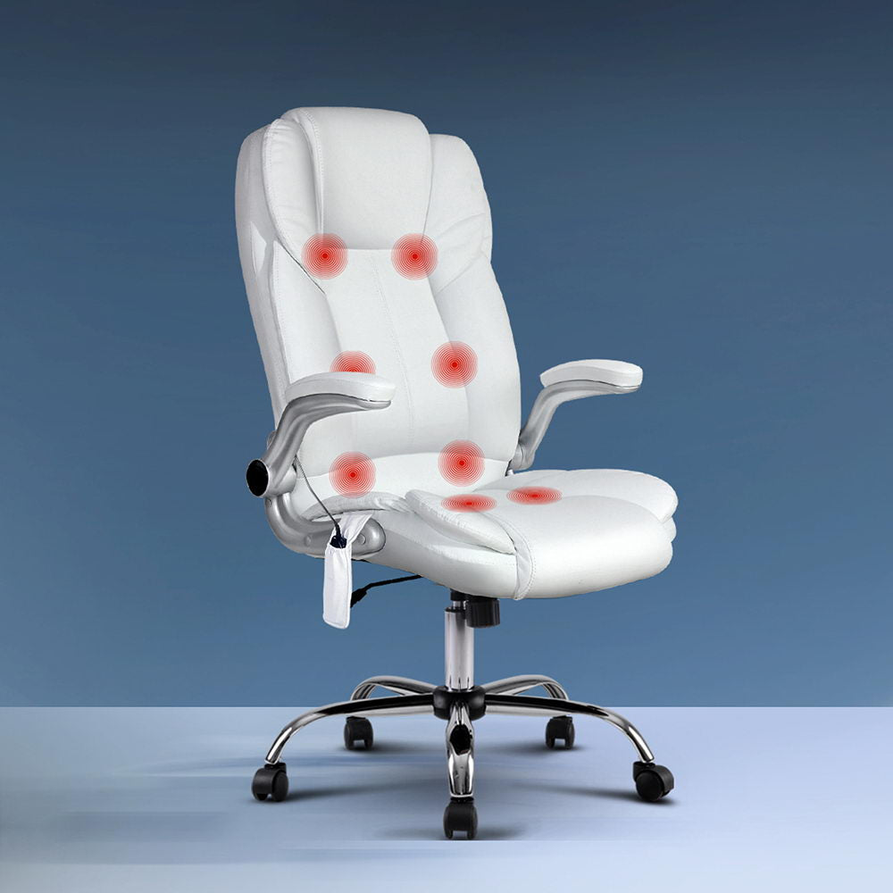 Marlook 8 Point Massage Office Chair PU Leather White