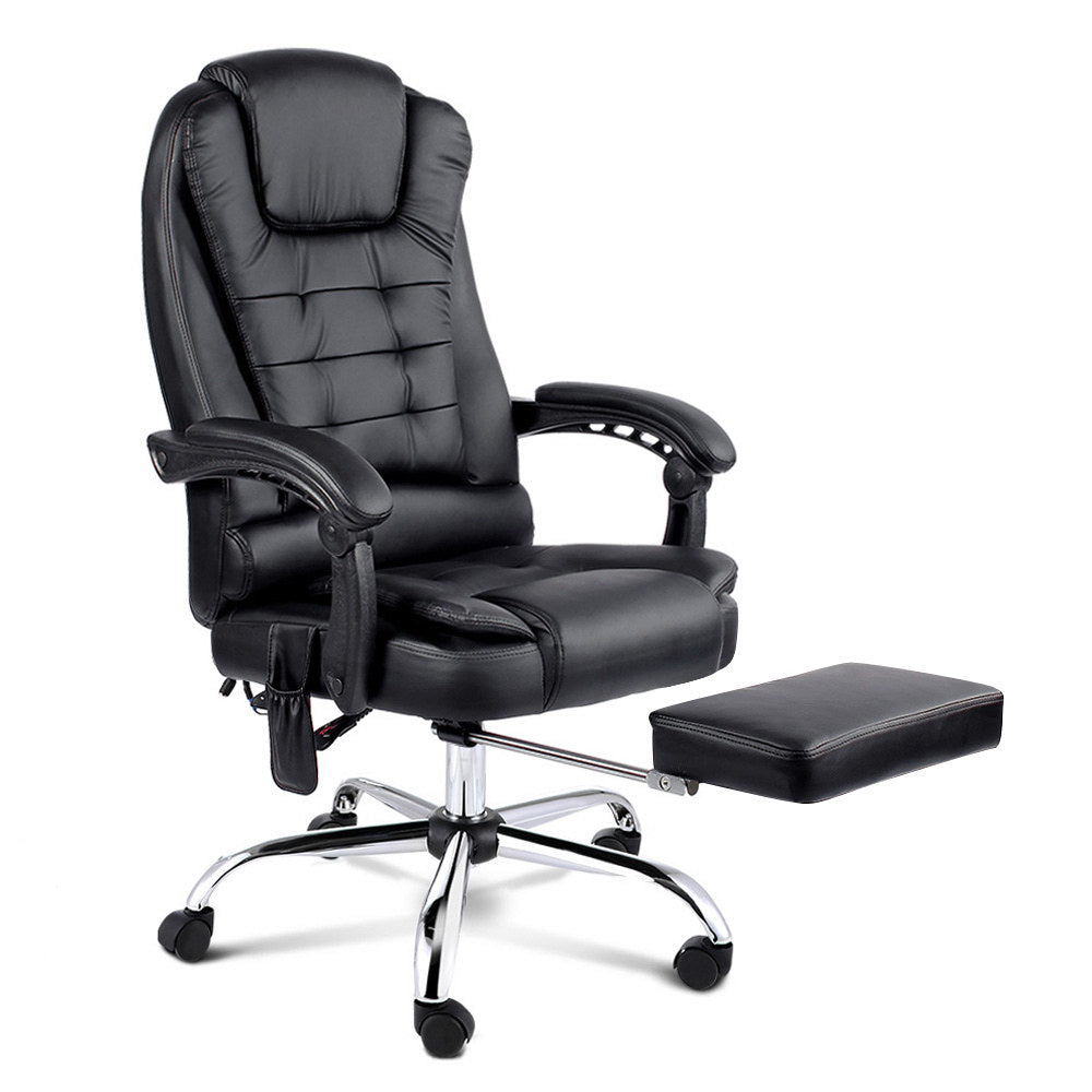 Marlook 8 Point Massage Office Chair PU Leather Footrest Black
