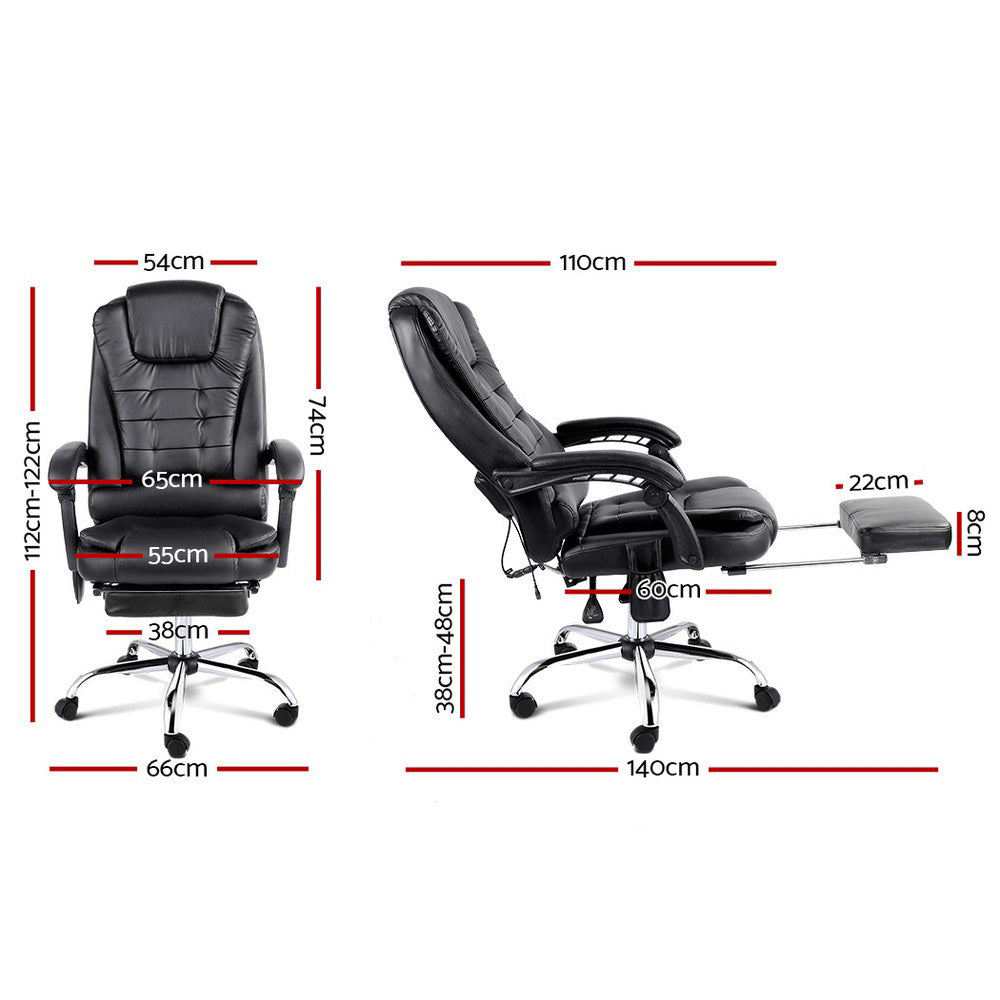 Marlook 8 Point Massage Office Chair PU Leather Footrest Black