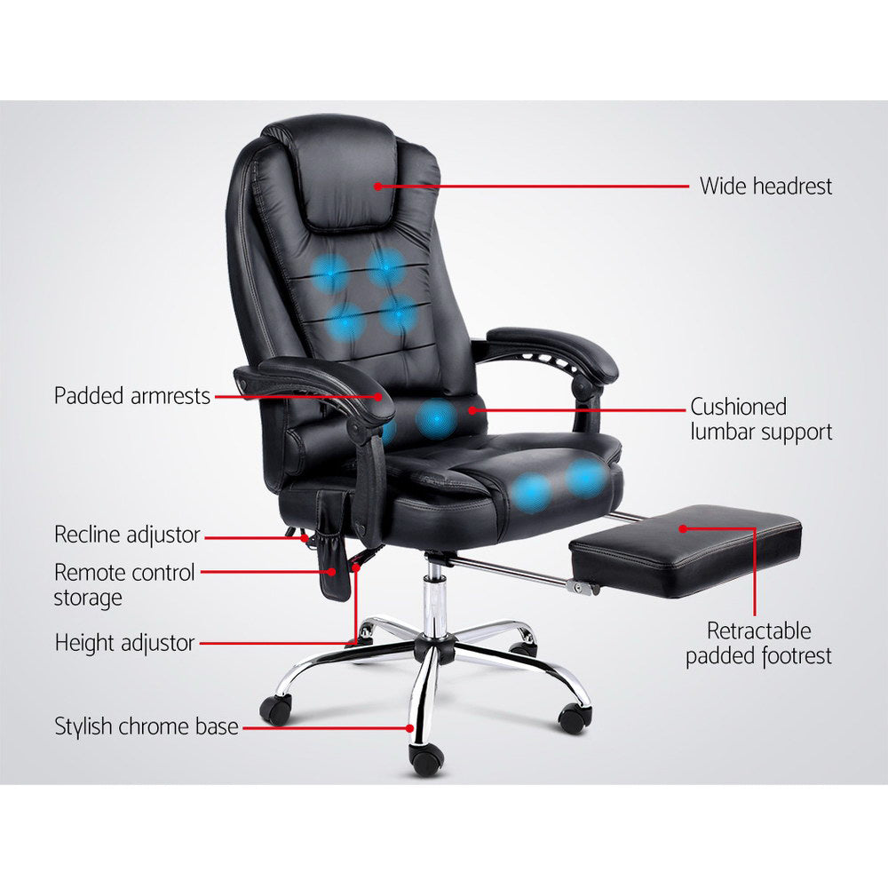 Marlook 8 Point Massage Office Chair PU Leather Footrest Black
