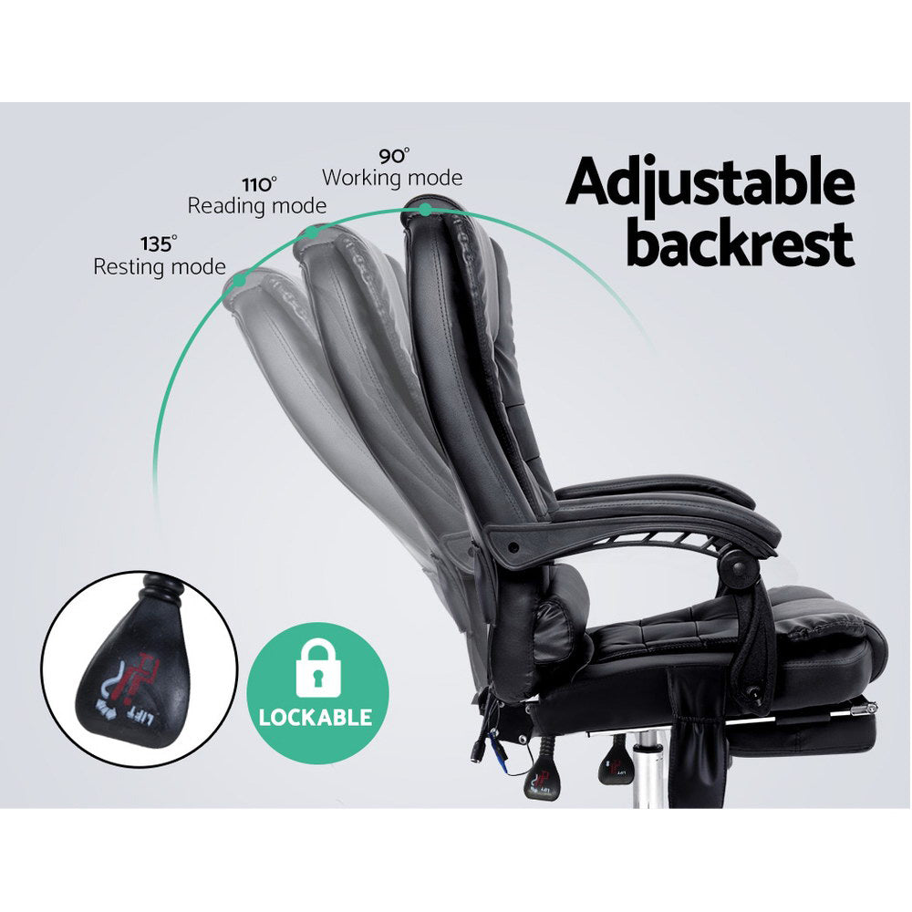 Marlook 8 Point Massage Office Chair PU Leather Footrest Black