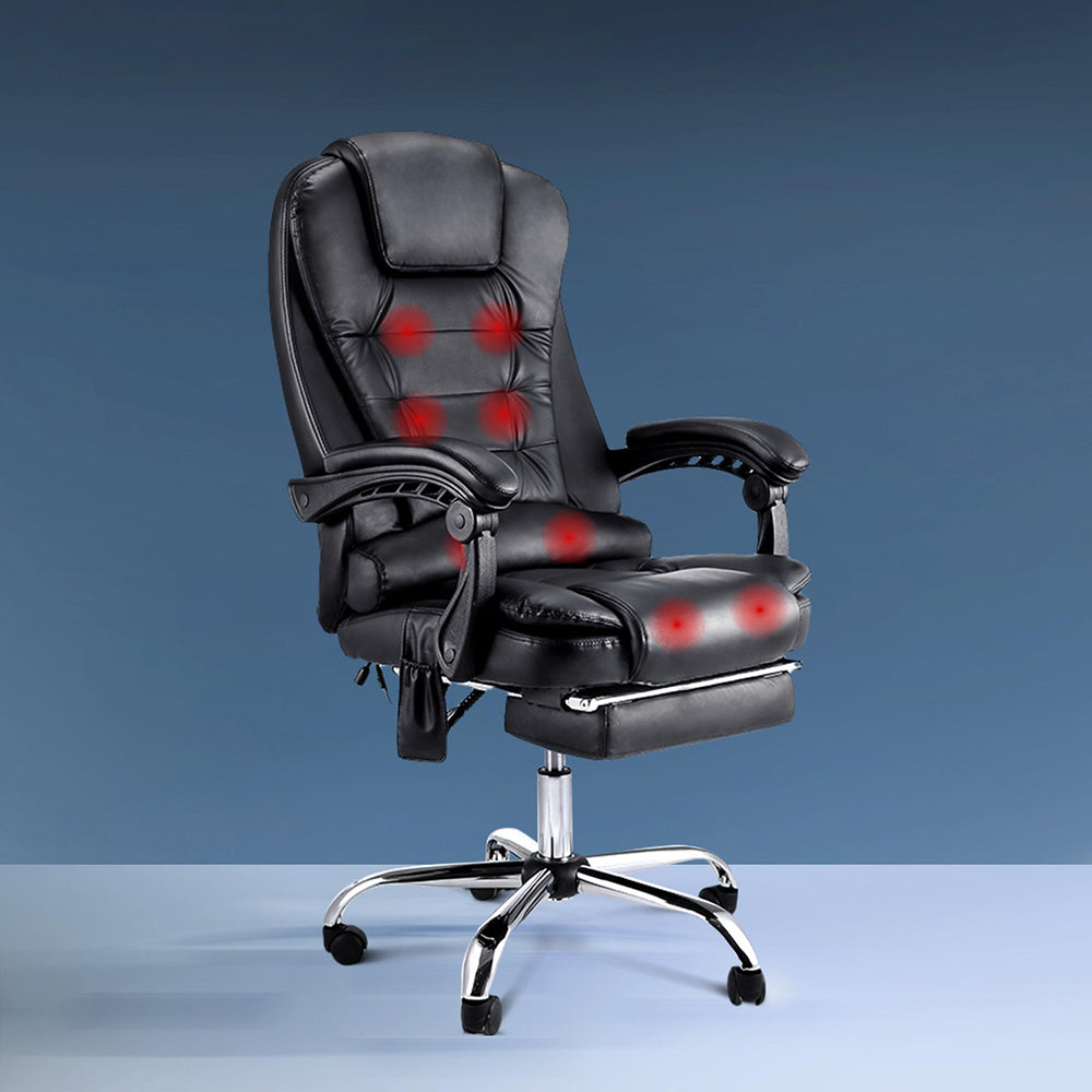 Marlook 8 Point Massage Office Chair PU Leather Footrest Black