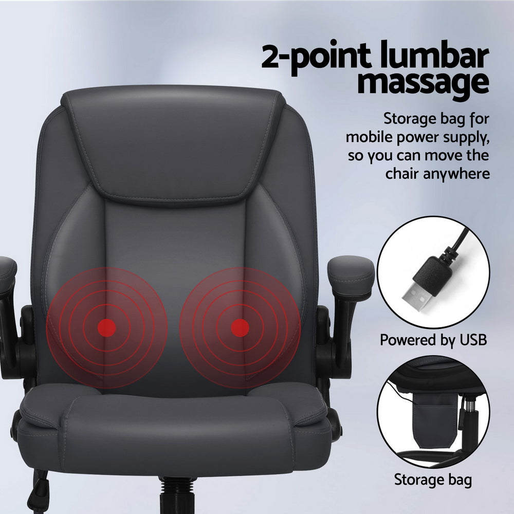 Marlook 2 Point Massage Office Chair Leather Mid Back Grey