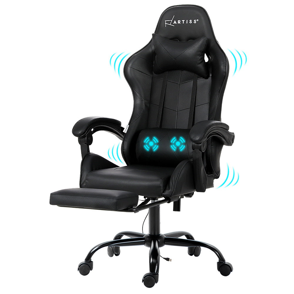 Marlook 2 Point Massage Gaming Office Chair Footrest Black