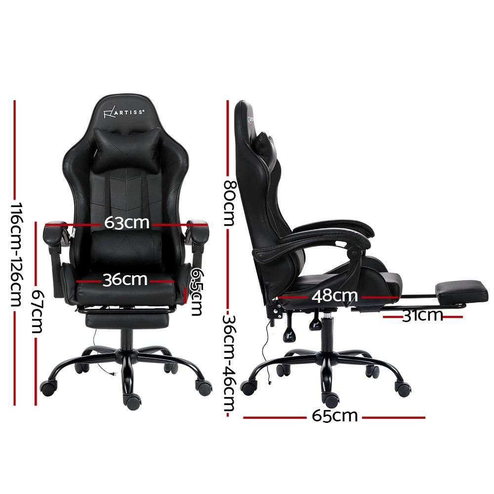 Marlook 2 Point Massage Gaming Office Chair Footrest Black