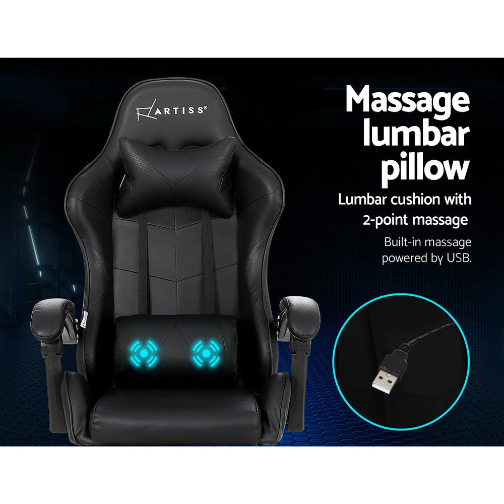 Marlook 2 Point Massage Gaming Office Chair Footrest Black