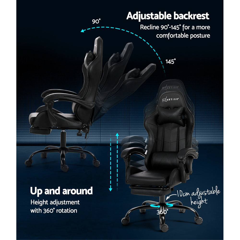 Marlook 2 Point Massage Gaming Office Chair Footrest Black