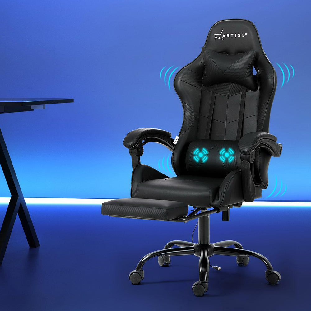 Marlook 2 Point Massage Gaming Office Chair Footrest Black