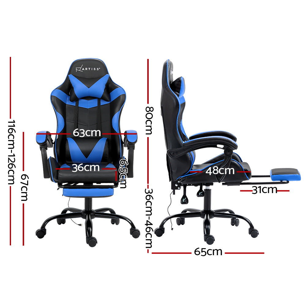 Marlook 2 Point Massage Gaming Office Chair Footrest Blue