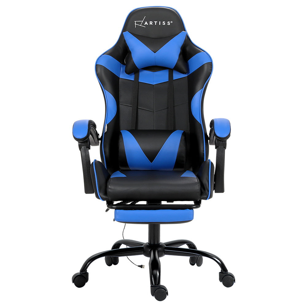 Marlook 2 Point Massage Gaming Office Chair Footrest Blue
