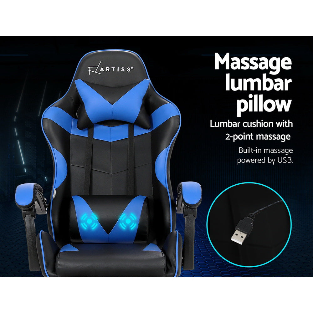 Marlook 2 Point Massage Gaming Office Chair Footrest Blue