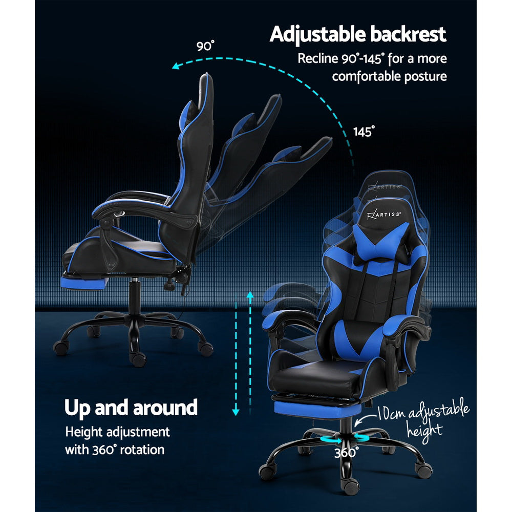 Marlook 2 Point Massage Gaming Office Chair Footrest Blue