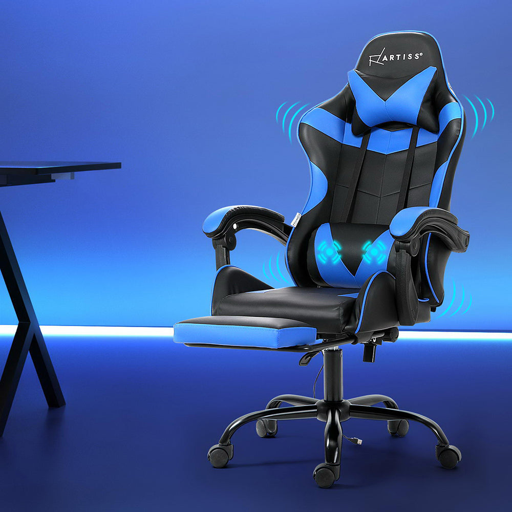 Marlook 2 Point Massage Gaming Office Chair Footrest Blue