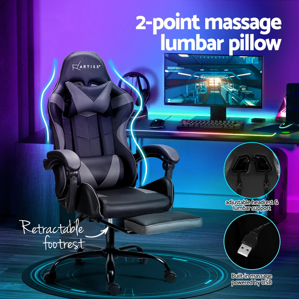 Marlook 2 Point Massage Gaming Office Chair Footrest Grey