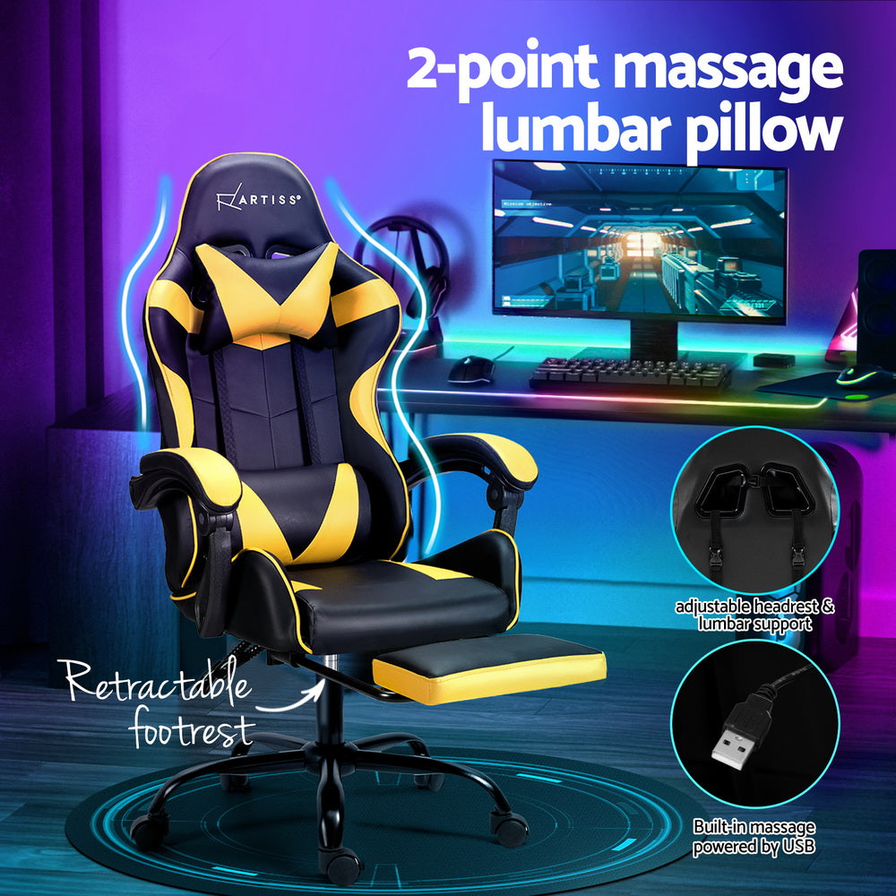 Marlook 2 Point Massage Gaming Office Chair Footrest Yellow