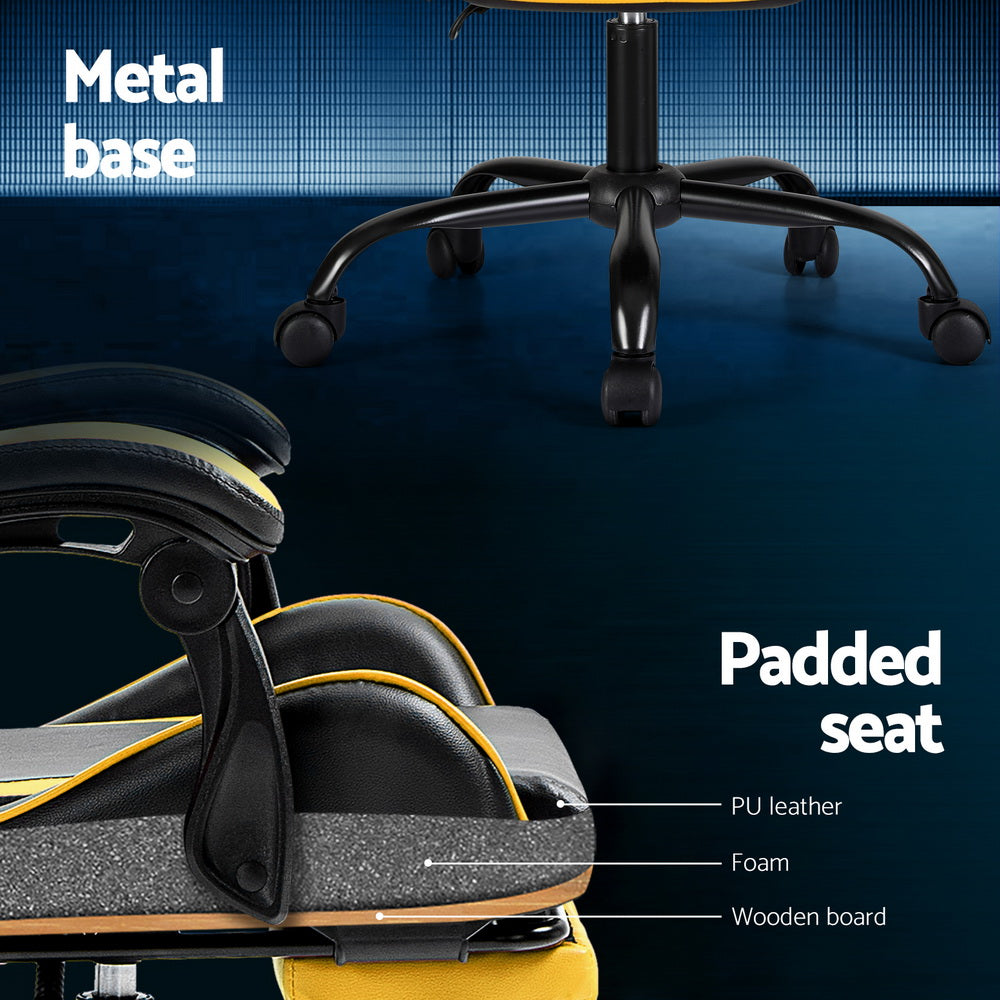 Marlook 2 Point Massage Gaming Office Chair Footrest Yellow