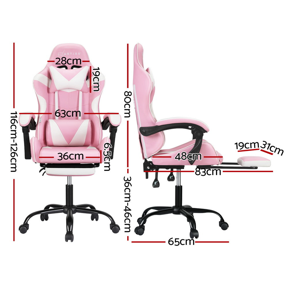 Marlook 2 Point Massage Gaming Office Chair Footrest Pink