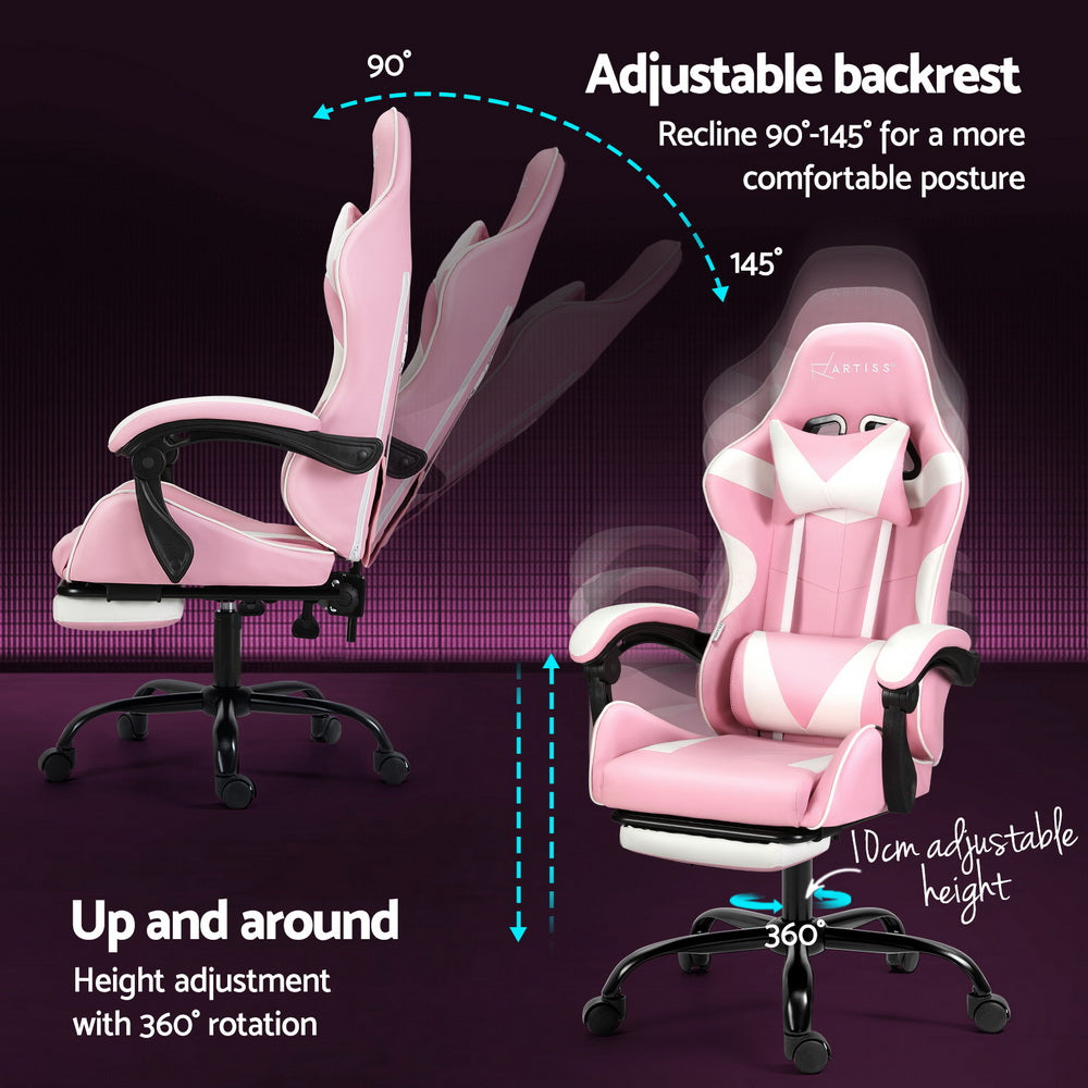 Marlook 2 Point Massage Gaming Office Chair Footrest Pink