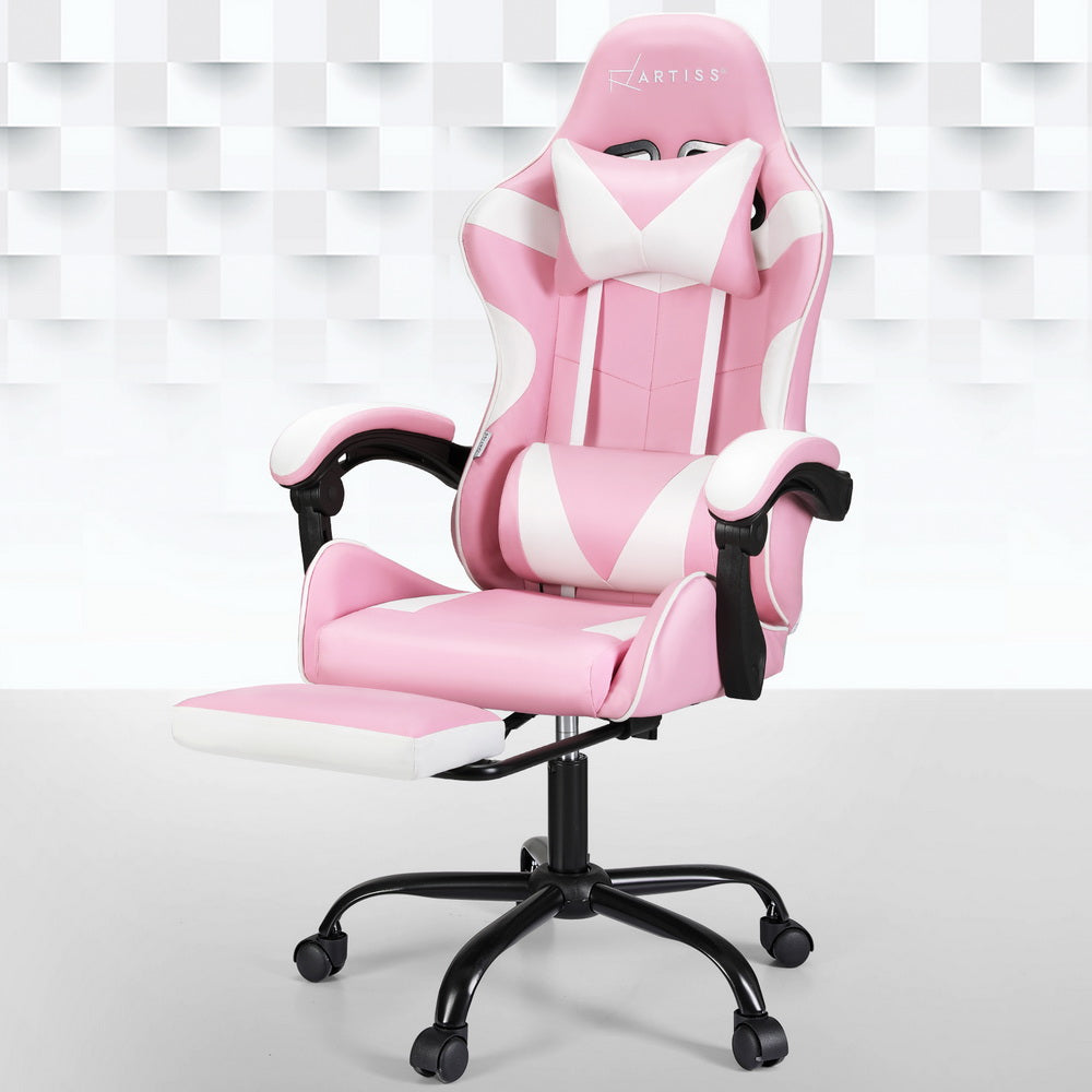 Marlook 2 Point Massage Gaming Office Chair Footrest Pink