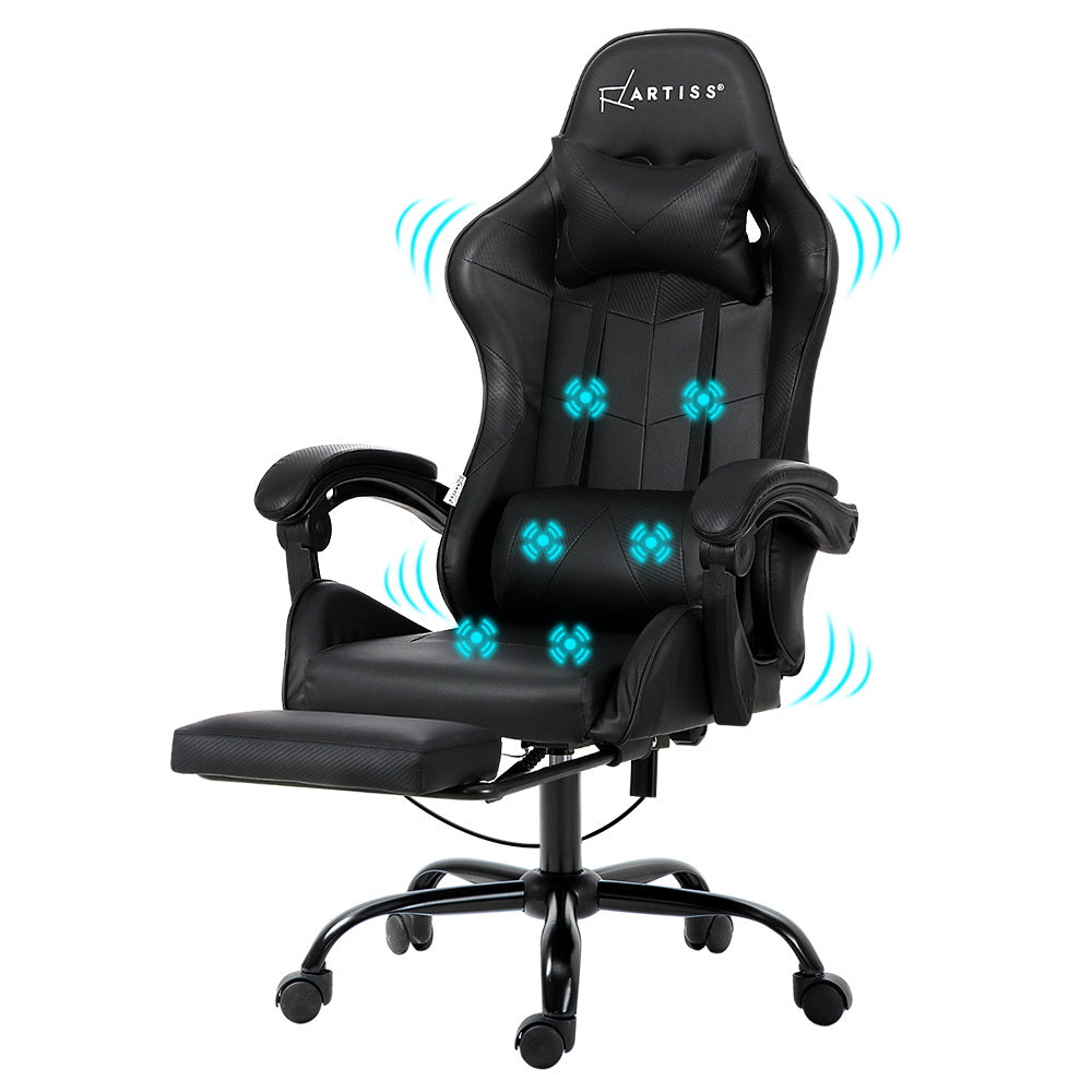 Marlook 6 Point Massage Gaming Office Chair Footrest Black