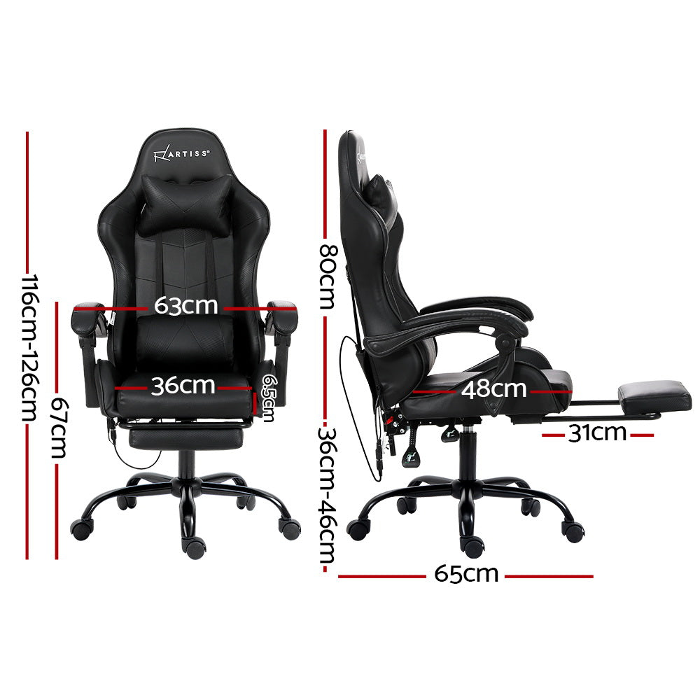 Marlook 6 Point Massage Gaming Office Chair Footrest Black