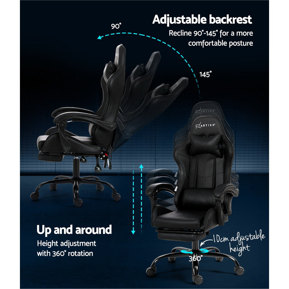 Marlook 6 Point Massage Gaming Office Chair Footrest Black
