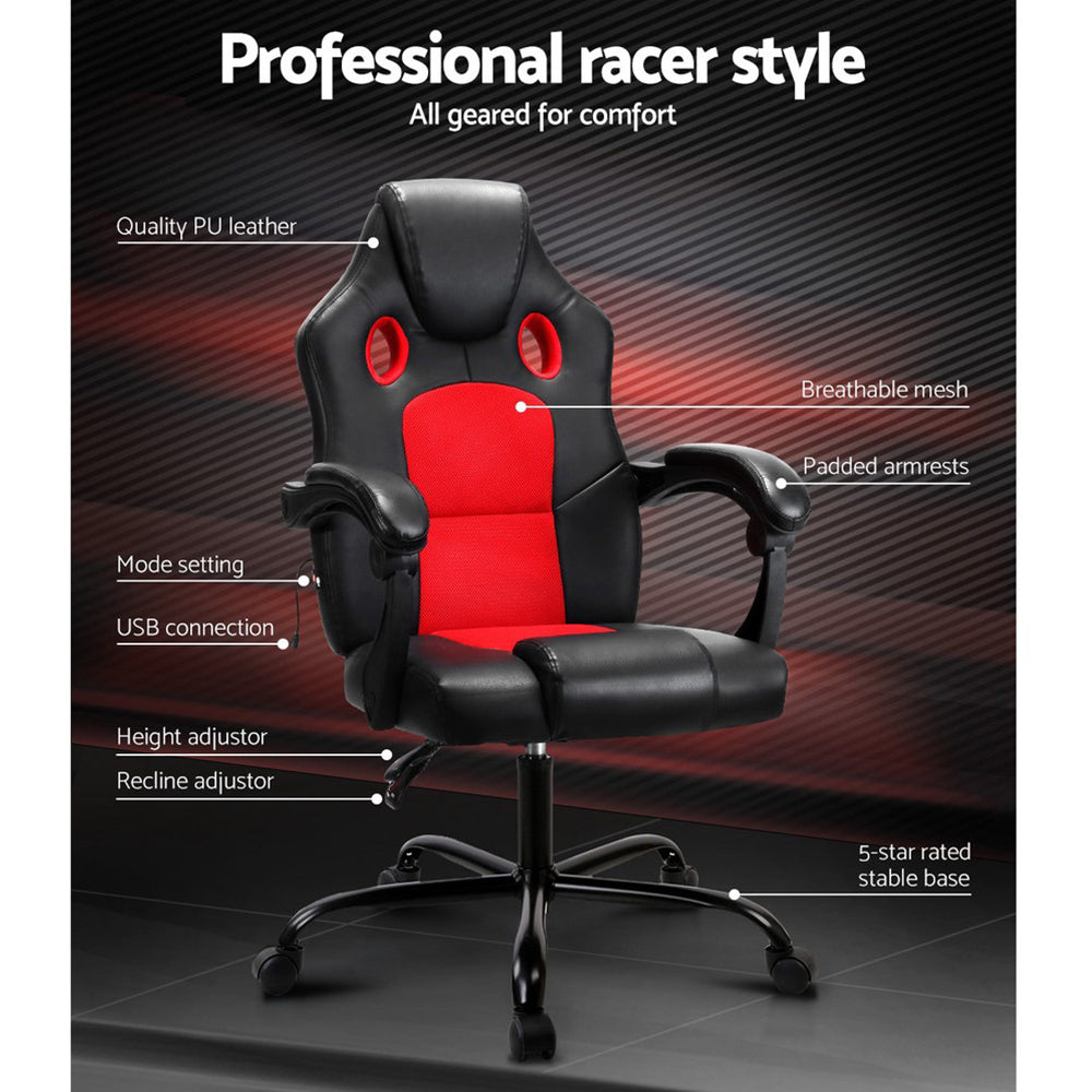 Marlook 2 Point Massage Gaming Office Chair PU Leather Red
