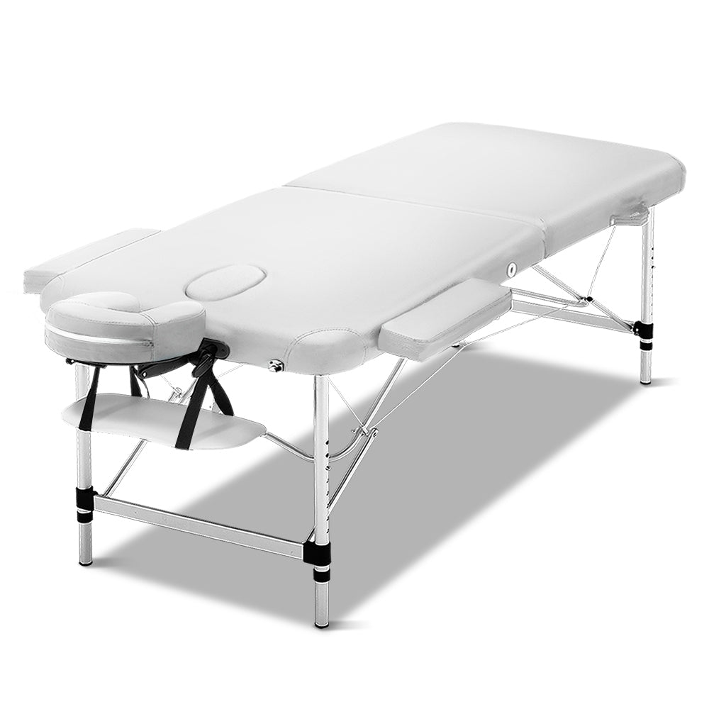 Marlook Massage Table 75cm Portable 2 Fold Aluminium Beauty Bed White